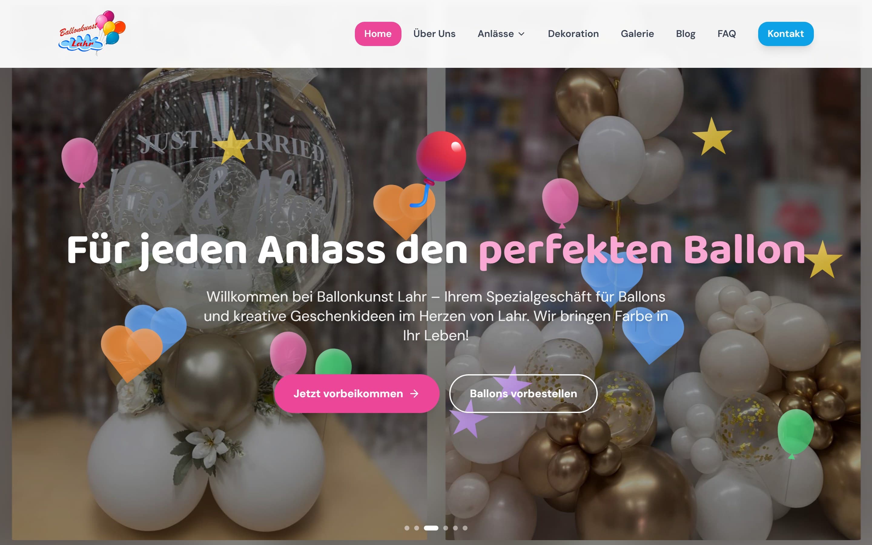 Startseite der Website von Ballonkunst Lahr, gestaltet von Media Castle