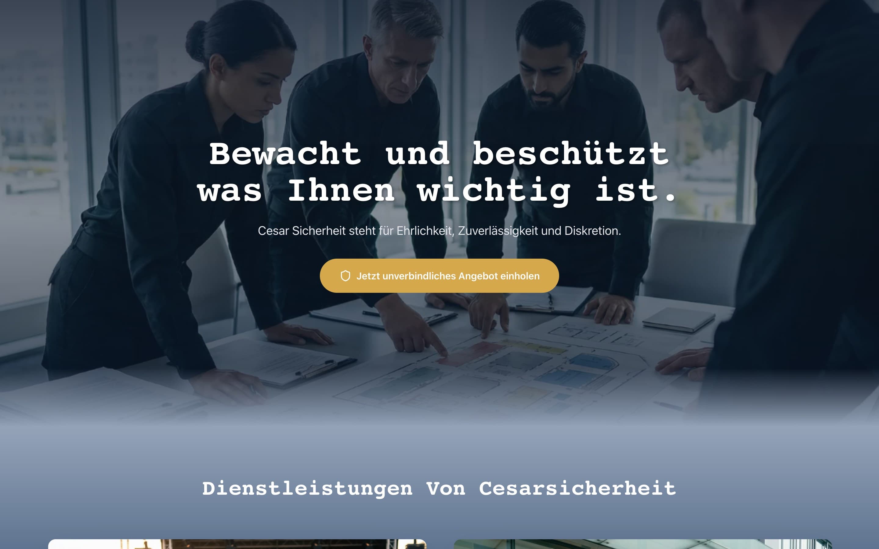 Startseite der Website von Cesar Sicherheit, gestaltet von Media Castle