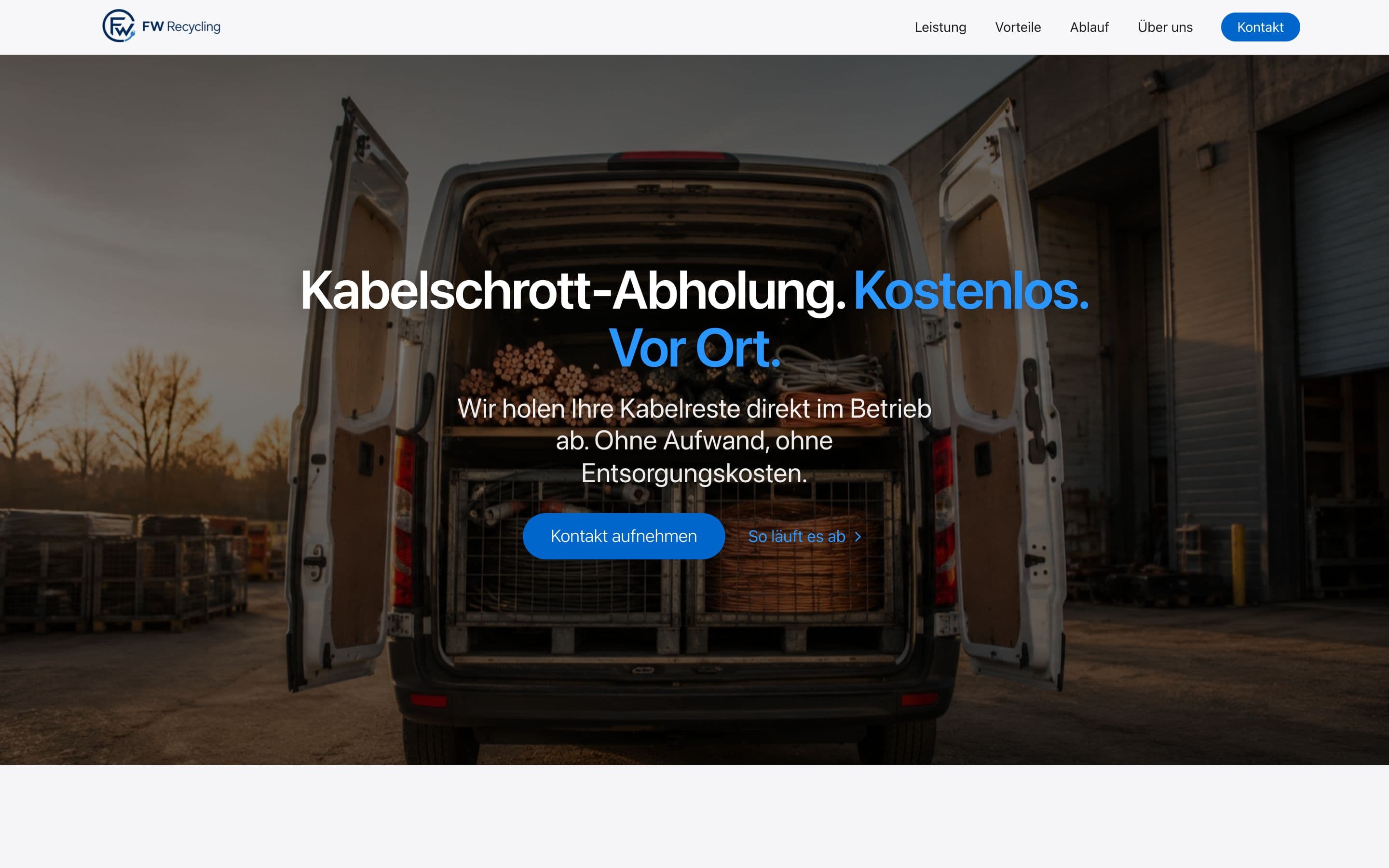 Startseite der Website von FW Recycling, gestaltet von Media Castle