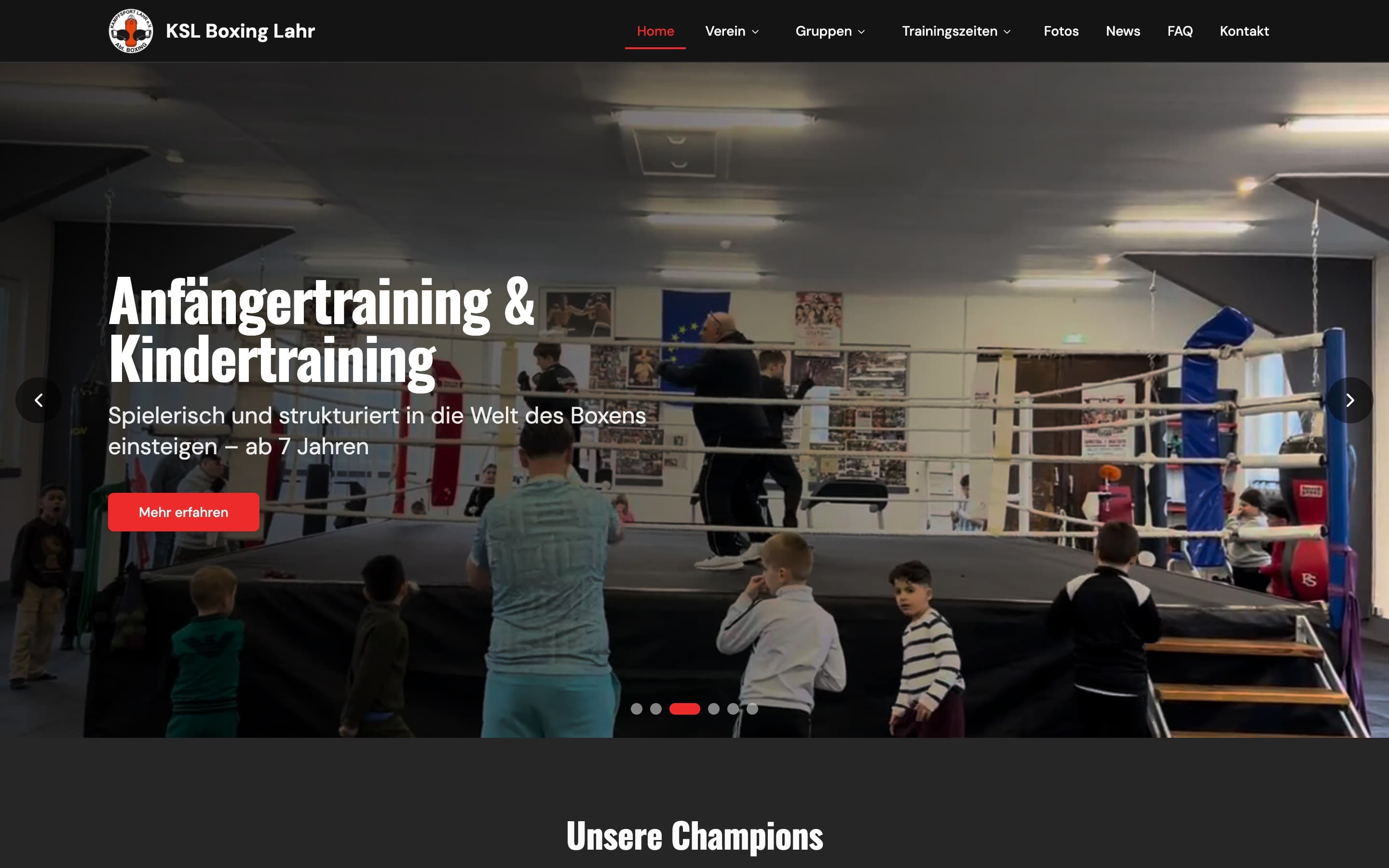 Startseite der Website von KSL Boxing Lahr, gestaltet von Media Castle
